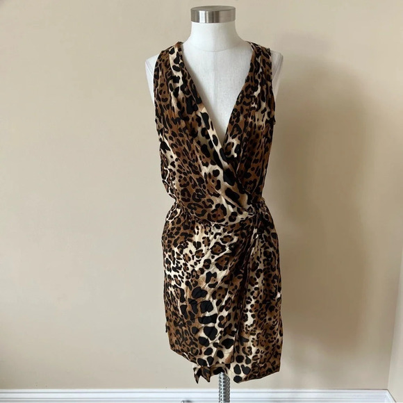 Nanette Lepore 100% silk leopard patterned wrap dress 2896 - Picture 2 of 10